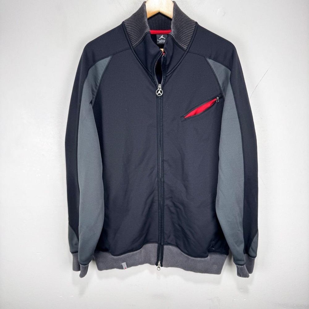 Jordan Bred Track Jacket Men XL Black Gray Full Zip Pocket Heavyweight Bomber